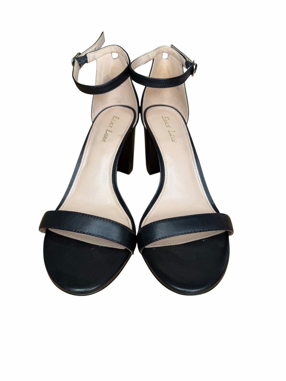 Essex Lane El-Mora Black Leather Block Heel Ankle Strap Sandals Women’s Size 10M